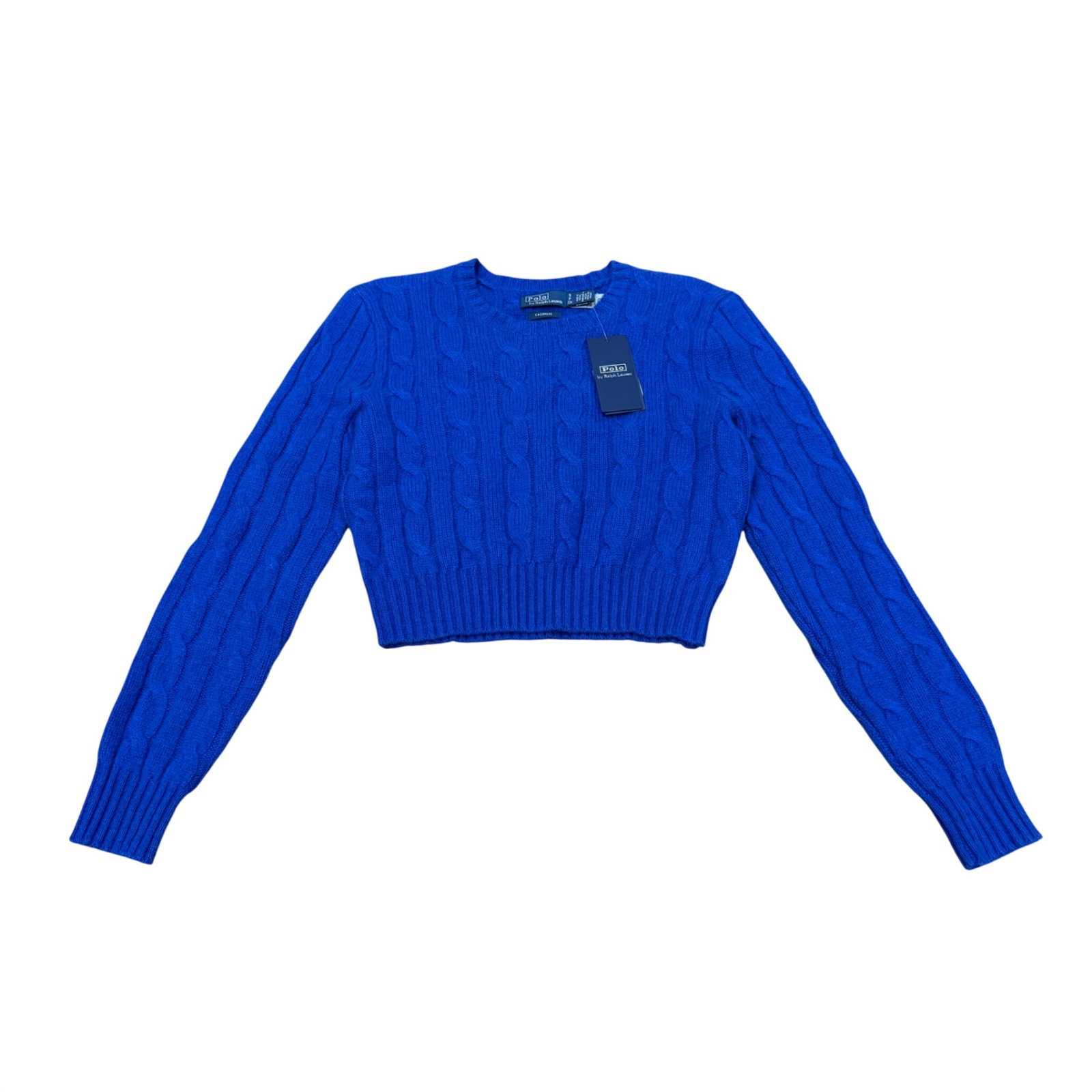 Polo Ralph Lauren Cashmere Cable Knit Cropped Sweater Royal Blue S Small Nwt